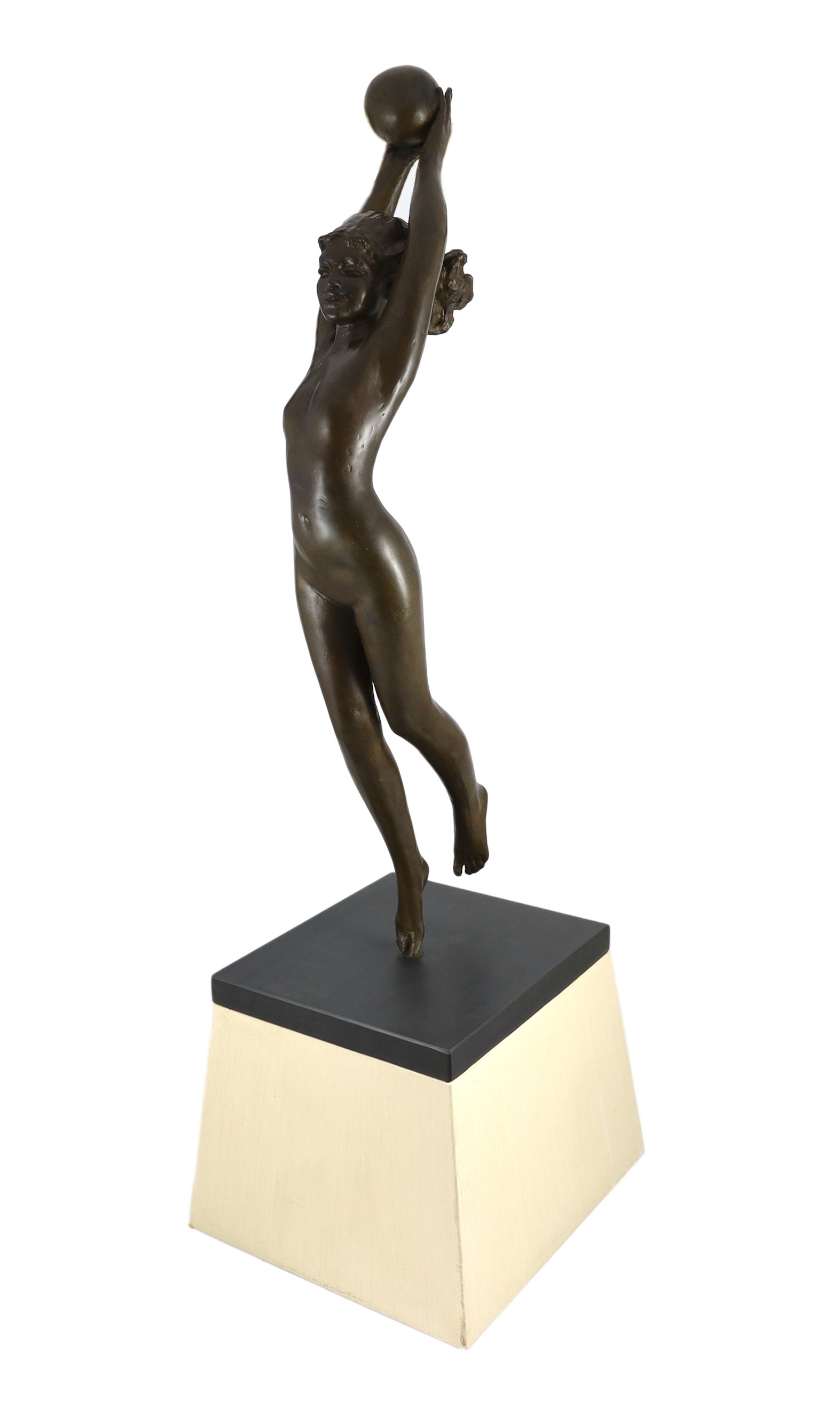 Sydney Harpley R.A. (British, 1927-1992), bronze, 'Girl with a beach ball', Total height including plinth 104cm high